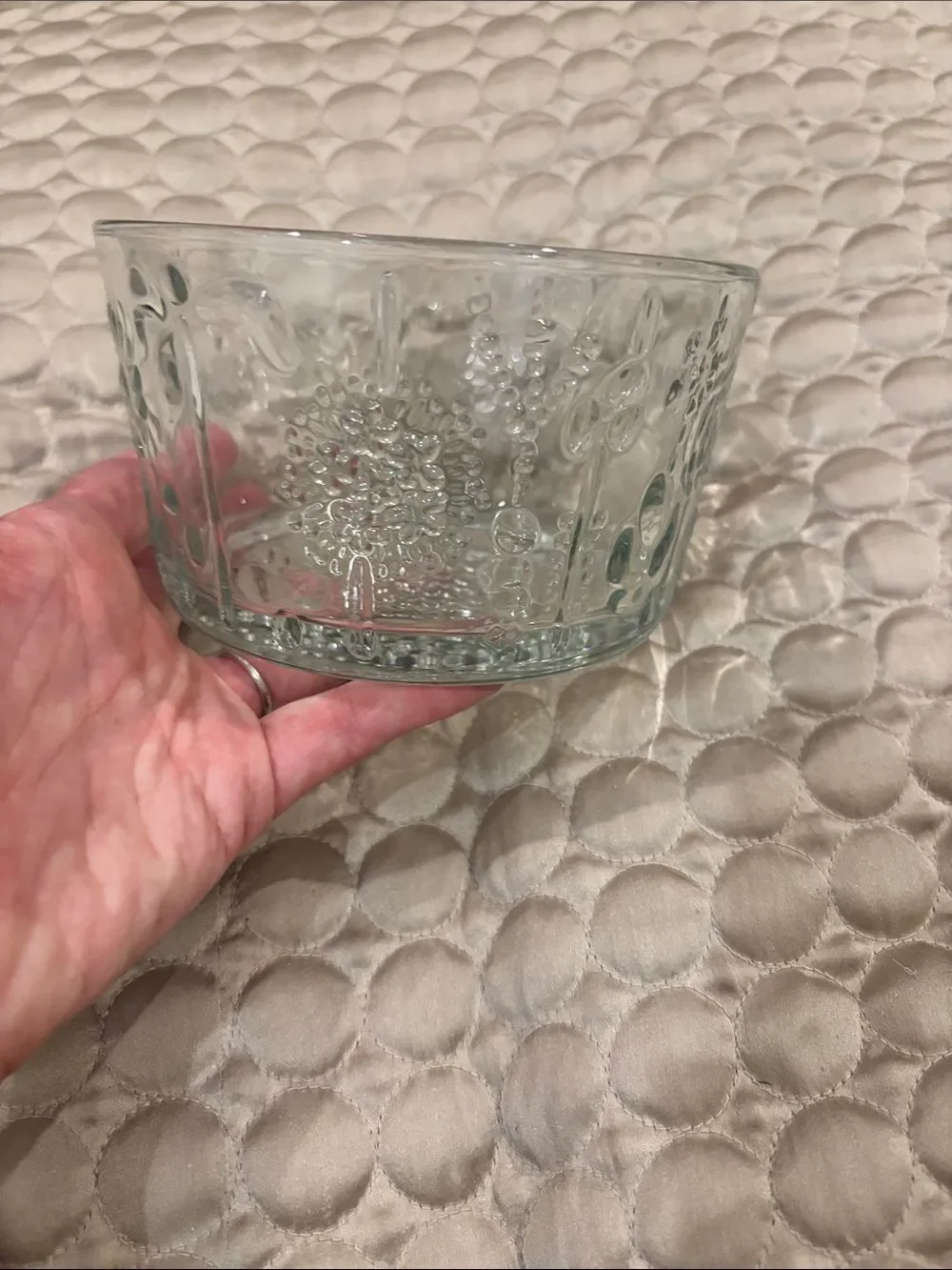 Clear Pressed Glass Bowl with Floral Medallion Design
